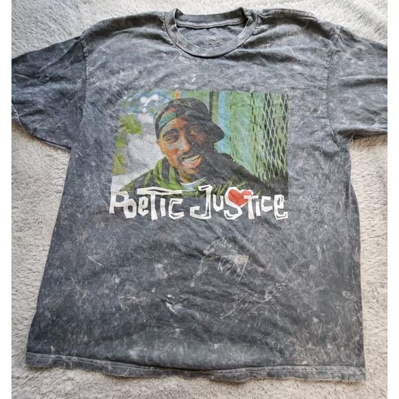 2Pac Poetic Justice Tupac Shakur T-Shirt Gray Acid Washed Adult Mens Size XL - Picture 1 of 11